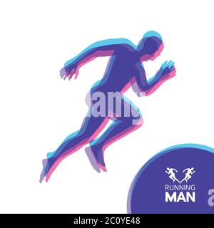 Silhouette einer laufender Mann. Design für den Sport. Emblem für Marathon und Joggen. Vector Illustration. Stock Vektor