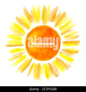 Handgezeichnet Aquarell Sonne. Stock Vektor