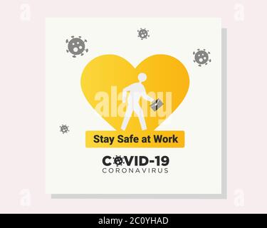 Covid-19 Coronavirus Bleiben Sie sicher am Arbeitsplatz Banner. Coronavirus-Vektordatei. Schützen Sie sich während der Arbeit vor Coronaviren. Stock Vektor
