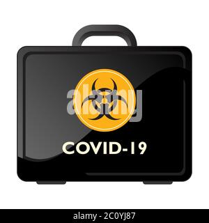 Schwarzer Koffer mit Biogefährdung, der positive Covid-19-Coronavirus-Proben enthält. Stock Vektor