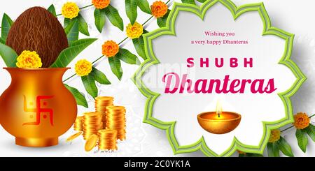 Shubh Dhanteras Urlaub Zusammensetzung. Stock Vektor