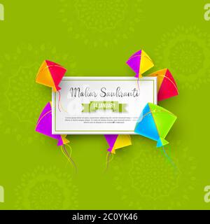 Makar Sankranti Urlaubsdesign mit Drachen. Stock Vektor