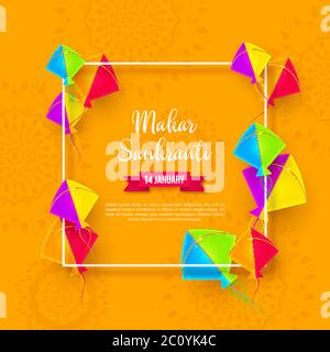 Makar Sankranti Urlaubsdesign mit Drachen. Stock Vektor