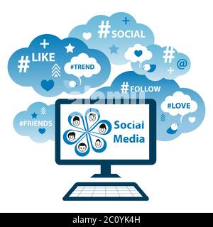 Konzept der Social Media Kommunikation. Online-Nutzer folgen Freunden und Trendthemen. Stock Vektor