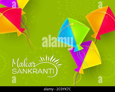 Makar Sankranti Urlaubsdesign mit Drachen. Stock Vektor