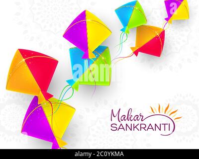 Makar Sankranti Urlaubsdesign mit Drachen. Stock Vektor