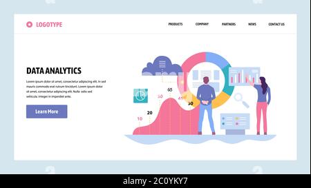 Vektor-Website Gradient Design-Vorlage. Datenanalyse, Dashboard und Finanzbericht. Landing Page Konzepte für Website und mobile Entwicklung Stockfoto