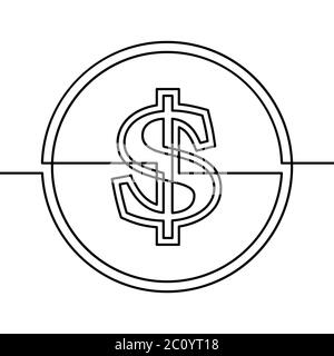 Kontinuierliche Linie Zeichnung des Dollar-Zeichen im Kreis, Schwarz-Weiß-Vektor minimalistische Illustration Stock Vektor