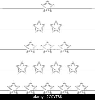 Kontinuierliche Linienzeichnung von fünf Sternen Bewertung des Kunden Icon Set, Schwarz-Weiß minimalistische lineare Illustration aus einer Linie Stock Vektor