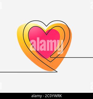 Zwei Herzen kontinuierliche Linie Zeichnung mit flüssigen Gradienten, Vektor minimalistische Illustration der Liebe Konzept Stock Vektor