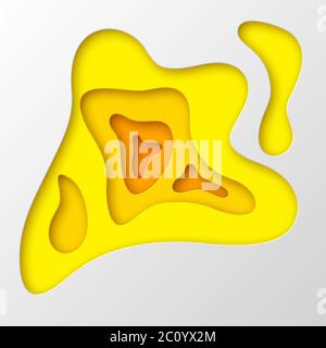 3d-Papier schneiden Stil Hintergrund. Formen mit Schatten in Weiß- und Gelbtönen. Papierkunst geschichtet. Design für Dekoration, Business-Präsentation Stock Vektor