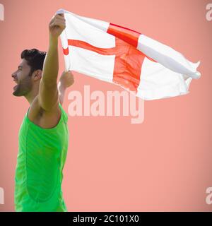 Zusammengesetztes Bild des Höhenplans Sportler mit einem England Fahne Stockfoto