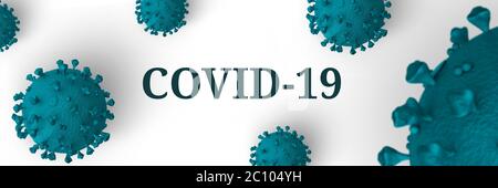 Coronavirus Covid-19 - Mikrobiologie Und Virologie Konzept. 3d-Rendering, 3d-Illustration. Das SARS-CoV-2 Virus ist türkis. Stockfoto