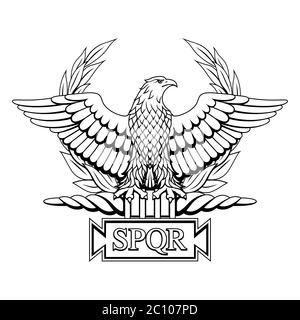 Römischer Adler mit der Inschrift S.P.Q.R. - Senatus Populus Que Romanus, das bedeutet auf Italienisch den Senat und das Volk von Rom. Stock Vektor