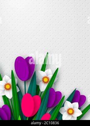 Frühling florale Komposition mit Papier geschnitten Blumen. Stock Vektor