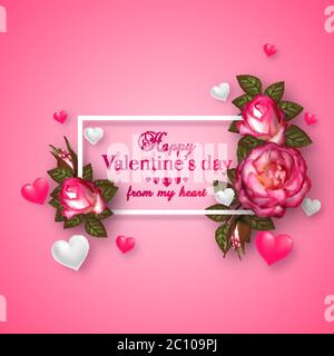 Realistische 3d floral Valentinstag Hintergrund. Stock Vektor