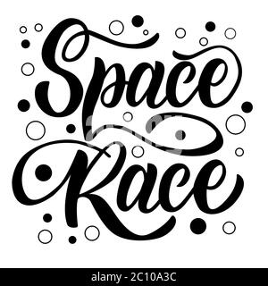 Space Race - Vektorbild auf weißem Hintergrund. Für die Gestaltung von Postkarten, Plakaten, Covers, Bechern, T-Shirts, Rucksäcken Stock Vektor