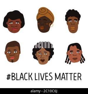 Black Lives Matter handgezeichnetes Poster, Kartensammlung. Kampagne gegen Rassendiskriminierung dunkler Hautfarbe. Vektorgrafik. Stock Vektor