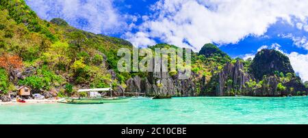 Tropische Natur und exotische wilde Schönheit der einzigartigen Palawan Insel. Das Magische El Nido. Philippinen, Inselhüpfen Stockfoto