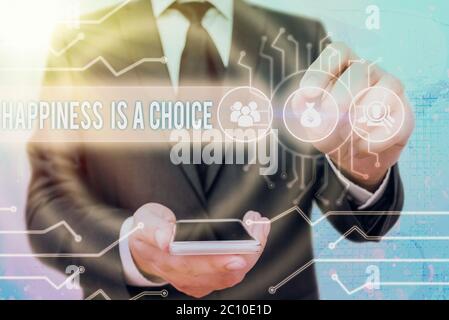 Handgeschrittlicher Text Glück ist EINE Wahl. Konzeptionelles Foto Bleib glücklich, egal was motiviert war Stockfoto