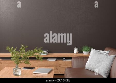 Blank braune Wand im Wohnzimmer. 3d-Rendering Stockfoto