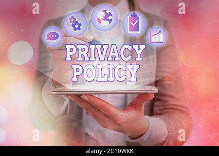Datenschutzrichtlinie für Handschrift-Text. Konzeptionelles Foto Dokumentation über die Verwaltung der Daten des Kunden Stockfoto
