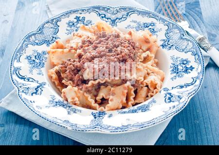 mafalda-Art Pasta mit Ragu Bolognese Stockfoto