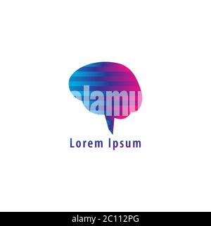 Brainwave Logo Design-Vorlage auf weißem Hintergrund isoliert. Buntes Gehirn mit einem Fluss gerade Signalwelle Illustration Logo Konzept. Blaues Magenta Stock Vektor