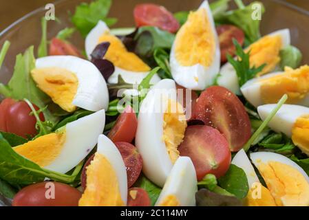 Grüner Salat mit gekochtem Ei Stockfoto