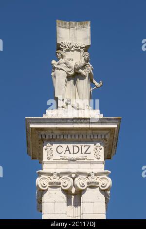 Detail der Denkmal für die Verfassung von 1812 in Spanien Square in Cadiz, Spanien Stockfoto