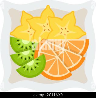 Stücke von Obst zum Frühstück auf einem Teller Vektor-Symbol flach isoliert Stock Vektor