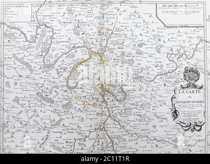 Alte Karte der Region Paris - aus einem Atlas der Geographie von P. du Val 1656 - Frankreich (Privatsammlung) Stockfoto