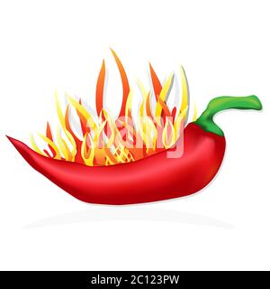 Rote Chilischote in Flammen. Vektorgrafik. Stock Vektor