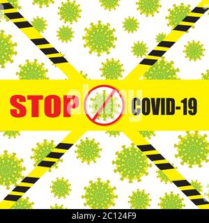 Stop covid-19 Coronavirus Nachricht Vektor Illustration Konzept. Virumoleküle Patterm. Stock Vektor