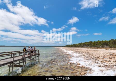 Besucher, die die Thromboliten, Lake Clifton, Yalgorup National Park, Western Australia, Australien, betrachten Stockfoto