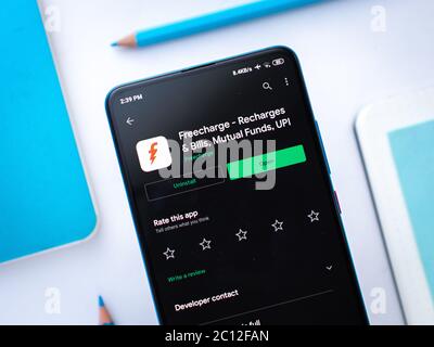 Assam, indien - 23. Mai 2020 : Freecharge App für Recharge und Rechnung, upi, Stockfoto