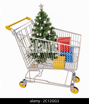 Isolierter Einkaufswagen Mit Geschenken Stockfoto