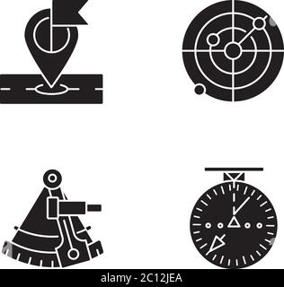 Navigation schwarze Glyphen Symbole auf weißen Raum gesetzt Stock Vektor