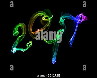 Frohes neues Jahr 2017 isoliert Nummern mit Flamme Licht auf schwarzem Hintergrund Stockfoto
