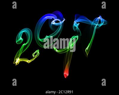Frohes neues Jahr 2017 isoliert Nummern mit Flamme Licht auf schwarzem Hintergrund Stockfoto
