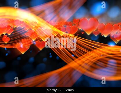 Roten Edelstein Herzen isoliert auf dunklem Hintergrund. Geometrische zerknitterten dreieckigen low-Poly Style Grafik 3d Render-Illustration. Raster-p Stockfoto