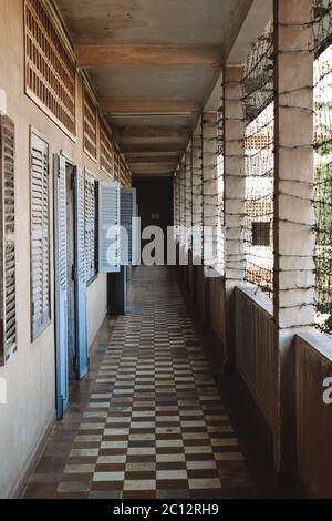 Korridor in S21 Tuol Sleng Genozid Museum Phnom Penh Kambodscha Stockfoto