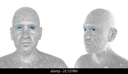 3d-Illustration eines menschlichen Gesichts, das aus Nullen und Einsen besteht Stockfoto