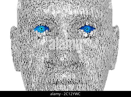 3d-Illustration eines menschlichen Gesichts, das aus Nullen und Einsen besteht Stockfoto