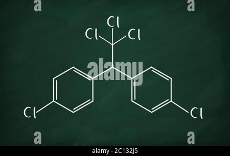 Chemische Formel von DDT auf einer Tafel Stockfoto