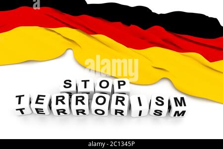 Deutschland Flagge und schreiben den Terrorismus zu stoppen. 3D-Rendering. Stockfoto