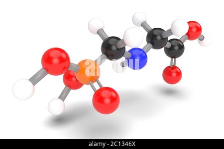 Strukturmodell des Glyphosat-Molekül. 3D Render. Stockfoto