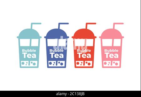 Bubble Milch Tee Icons Set, bunte einfache flache Design, isolieren auf Hintergrund, Vektor-Illustration Stock Vektor