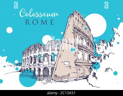 Zeichnung Skizze Illustration des Kolosseums, der alten römischen Arena, das symbolischste Wahrzeichen von Rom, Italien. Stock Vektor