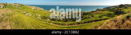 Panorama des Asowschen Meers an Karalar regionale Landschaftsparks auf der Krim. Stockfoto